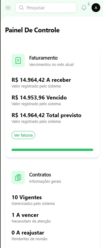 O mesmo painel no celular